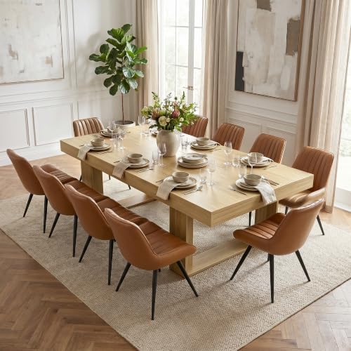 Miereirl 7-Piece Modern Farmhouse Dining Table Set, 86.6" x 47.2" Sturdy Stable Dining Table with 6 Chairs, Rectangular Kitchen Table Set for 6,(Natura Table+6 Brown Chairs)