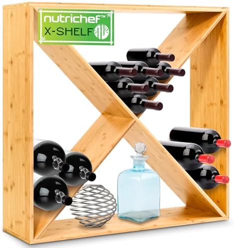 Nutrichef X Self Oversize Stackable Modular Wine Rack, Fits Up to 84 Standard Size Bottles Compatible and Stackable w/All Wine Racks - Bamboo Construction with Anti Moisture Protective Finish