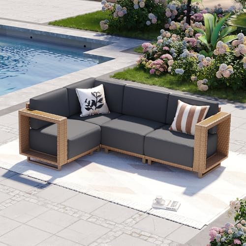 Aoxun Patio Furniture Set, 4 Piece Outdoor Sofa Set, Yellow/Dark Gray