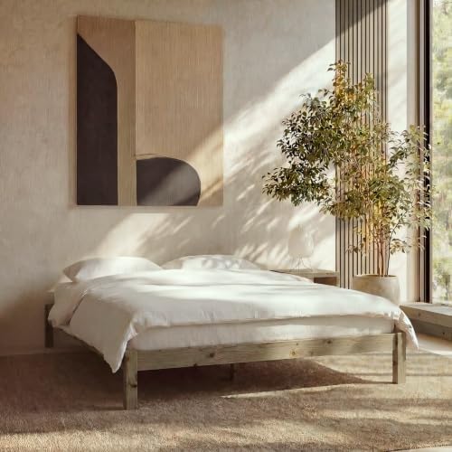 LIFEMENT Queen Bed Frame Classic Wood Platform, Noise Free, Under Bed Storage, No Box Spring Needed, Easy Assembly, Gray
