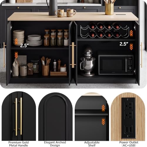 Kitchen Island on Wheels, Rolling Island Cart, Arched Cabinet