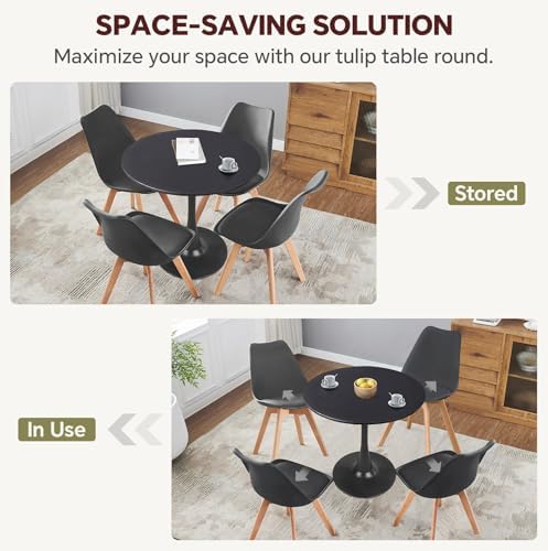 31.5" Tulip Round Dining Table with Metal Pedestal Black