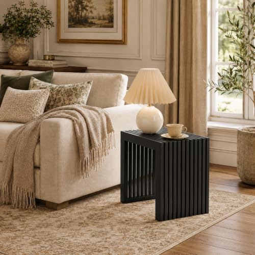 Bamboo Dining Bench, 18'' Slatted Design Entryway Bench, Black