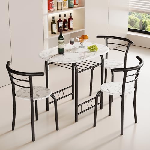 JUMMICO 3-Piece Wooden Round Table & Chair Set (White/Black)