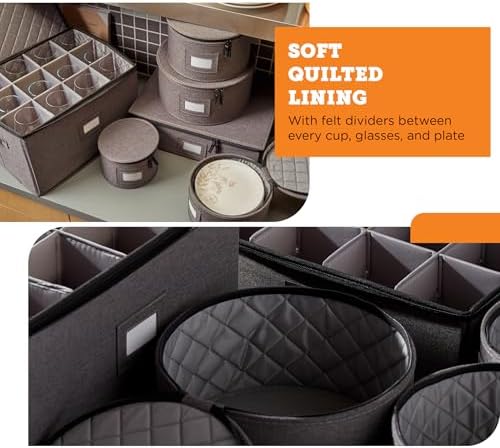 storageLAB 6-Piece China Storage Set | Plates, Mugs & Wine Glasses | Gray