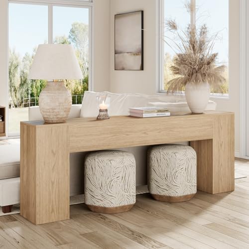 Epecoya 86-Inch Console Table for Living Room, Light Oak Brown