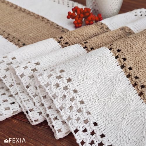 FEXIA Boho Table Runner for Fall Home Decor 12x72 Burlap with Tassels