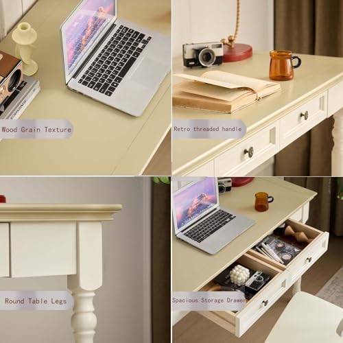 Beige Writing Desks with Drawers, 47" French Country Style