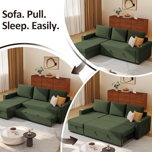 Ball & Cast 80" Sectional Sleeper Sofa Bed Pull Out Couches for Living Room