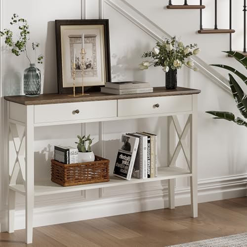 ChooChoo 47" Farmhouse Entryway Table with Drawers and Storage Shelf