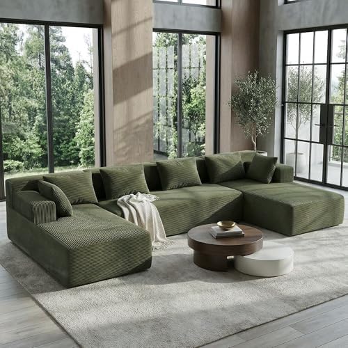 MONVANE 141" U-Shaped Modular Sectional Sofa, Green