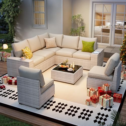 8 Piece outdoor patio sectional furniture set, Modern Modular outdoor sofa