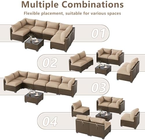 LOUVIXA 7 Piece Outdoor Patio Furniture Set, Outdoor Sectional Sofa, Wicker Rattan Patio Furniture, Patio Conversation Set with Coffee Table & Cushions