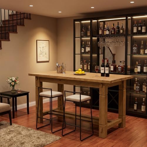 59" Solid Wood Home Bar Table, Counter Height Table