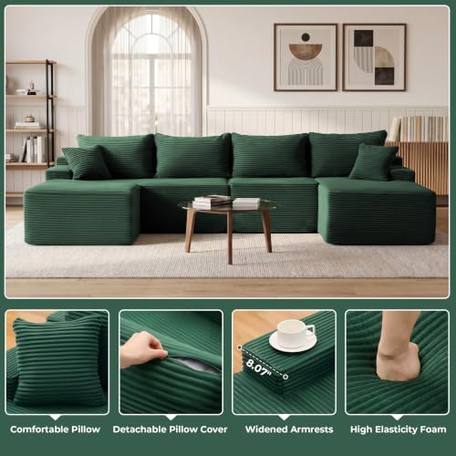 Mangodan Cloud Sectional Couch, Boneless Couches for Living Room, Green