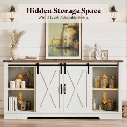 AMERLIFE Fireplace TV Stand with Sliding Barn Door for TVs up to 75"