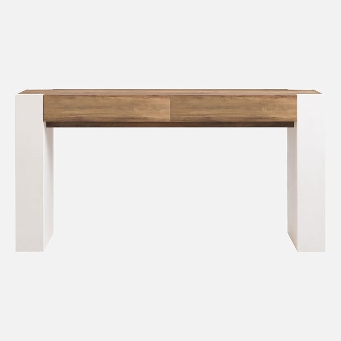 OKD 63" Console Table with Drawers, Thick Block Entryway Table, White
