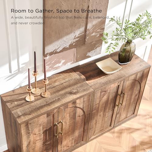 ACCOHOHO Arched Door Sideboard Buffet Cabinet, Rustic Oak