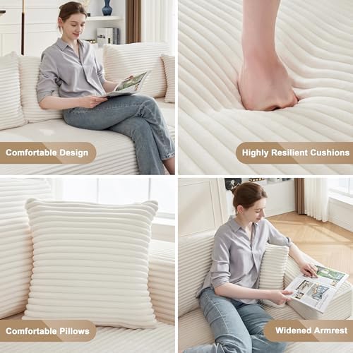 Mangodan 110” Boneless Couch, Cloud Sectional Sofa for Living Room, Beige