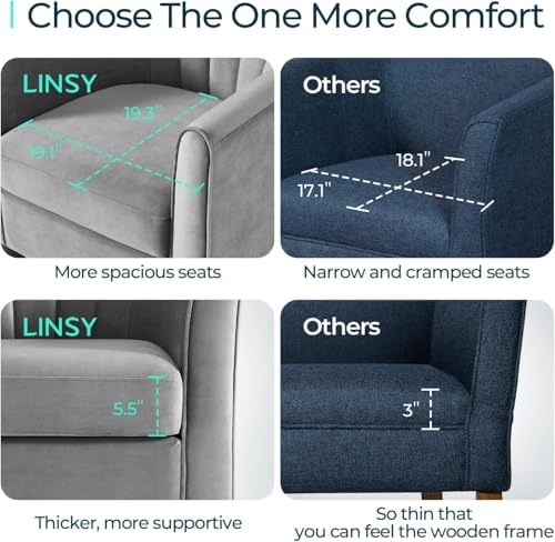 LINSY Accent Chair with Ottoman, Modern Barrel Chair Small Armchair Reading Chair with Footrest, Comfy Round Arms Chair for Living Room Bedroom Reading Room, Velvet(Grey)