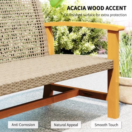 Outsunny Wicker Outdoor Couch 3-Seat Patio Sofa 1000 lbs. Capacity Teak