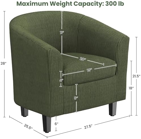Topeakmart Corduroy Fabric Accent Chair, 300 lb Cap, Dark Green