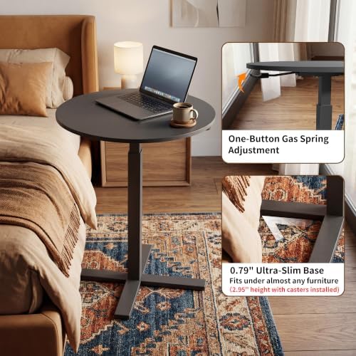 Adjustable Bar Table, 23.6" Round with Gas Spring Height Adjustment (28.3"-42.5"), Rolling Cocktail Table with Lockable Casters, Modern Bistro Table for Kitchen, Home Bar & Small Spaces
