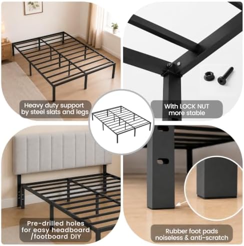 Queen Bed Frame 11 Legs Support Metal Platform with Storage Space