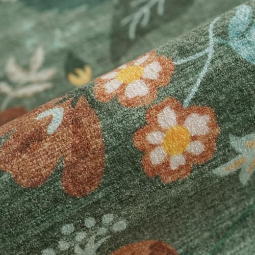 Washable 3x5 Entryway Area Rugs: Ultra Soft Low Pile Carpet for Kitchen Nursery Indoor Light-Weight Doormat Rug with Non-Slip Backing for Living Room Bedroom Small Boho Floor Mat(3x5, Floral/Green)