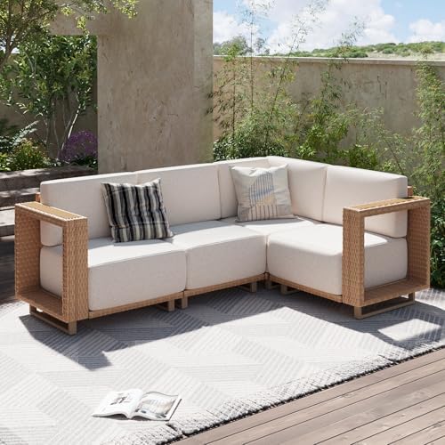 Aoxun Patio Furniture Set, 4 Piece Outdoor Sofa Set, Yellow/Beige