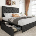 Allewie Queen Size Storage Bed Frame with 4 Underbed Drawers, Upholstered Platform Bed with Adjustable Headboard, Diamond Button Tufted, Easy Assembly, Noise-Free, No Box Spring Needed, Dark Grey