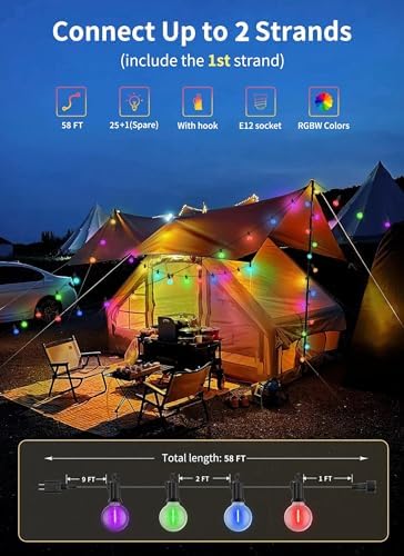 Brightown Outdoor String Lights 58 Feet G40 LED Patio Lights, RGB, Remote