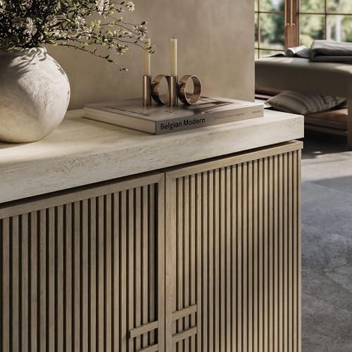 BELLEZE Anton Sideboard Buffet Cabinet - Travertine Greige