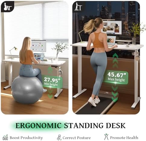 White 47x24 in Electric Standing Desk, 0.8 Inch Thick Tabletop