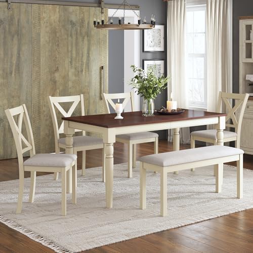 AMERLIFE 6 Piece Farmhouse Dining Table Set with 60" Solid Wood Table