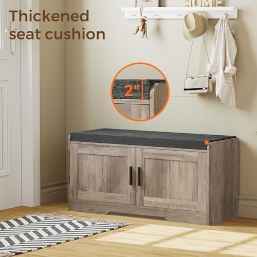 Homleke Shoe Storage Bench, 2 Doors & Thickened Padded Seat Cushion