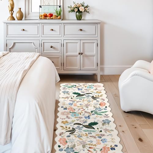 2x6 Washable Hallway Runner Rug: Floral Kitchen Rugs with Non-Slip Backing Vintage Low Pile Entryway Carpet for Living Room Bedroom Ultra Soft Water Resisitant Floor Mat for Bathroom Laudry(2x6,Cream)