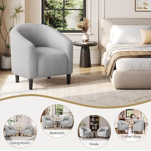 Yaheetech Compact Corduroy Accent Chairs Set of 2 for Bedroom, Light Gray
