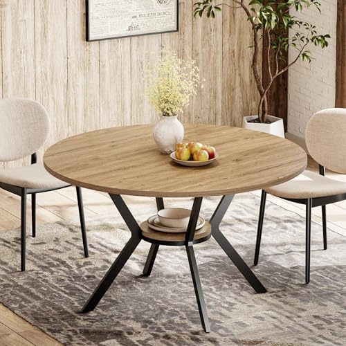 42'' Round Dining Table for 2-4, Farmhouse Round Kitchen Table with Storage