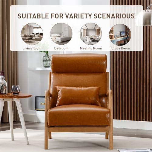 ANJ Mid Century Modern Accent Chair with High Back, Single Lounge Armchair with Solid Wood Frame, Comfy Reading Chair for Living Room, Easy Assembly