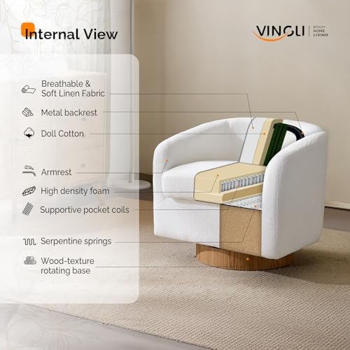 VINGLI 360°Swivel Accent Chairs Set of 2 with Engineered Wood Base and Removable Cushion for Living Room, Bedroom, Curved Back Barrel Chairs for Small Space, Upholstered Bucket Armchairs, Teddy White