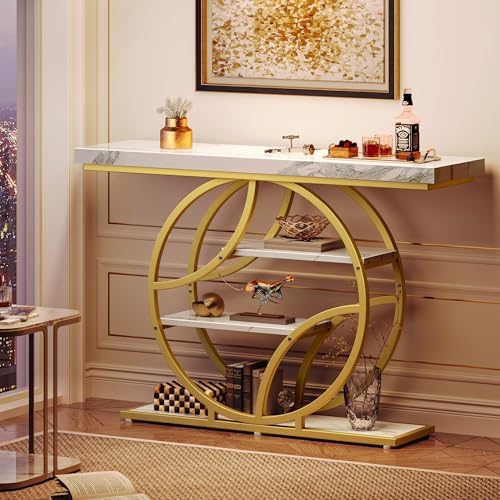 Huuger 47.2 Inch Entryway Table, Industrial Console Sofa Table with Storage