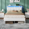 Furnulem White Full Size Bed Frame with Charging Station & LED Lights