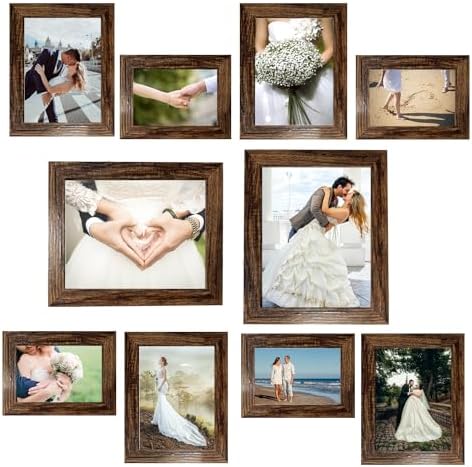xnlkros Picture Frame Set 10 pack, Farmhouse Photo Frames, Gallery Wall Frame Collage, 8x10 5x7 4x6 Frames in 3 Different Finishes Picture Frames For Wall or Desk,Dark Brown
