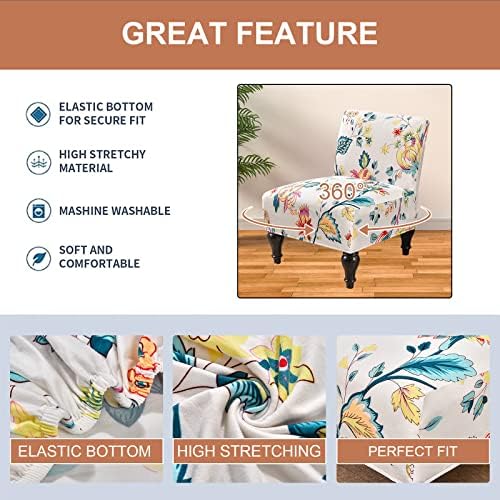 Eco-Ancheng Armless Chair Slipcover Removable Armless Accent Chairs Covers Washable Armless Slipper Chair Slipcover Printed Armless Chair Furniture Protector Covers for Living Dining Room Hotel