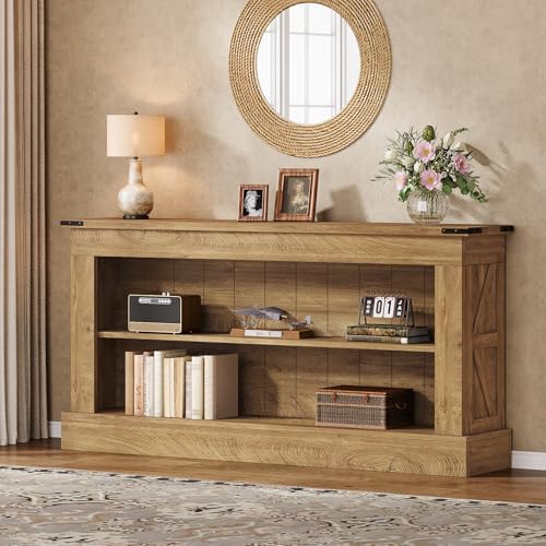 Tribesigns 63-Inch Long Console Table for Entryway, Narrow Long Entry Table with Shelves for Living Room, Farmhouse Sofa Console Behind Couch, for Foyer, Hallway, Brown