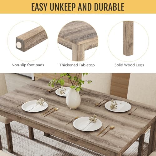Zevemomo 6-Piece Solid Wood Dining Table Set, Wooden Legs Table Set, Brown