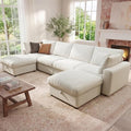 Ihanherry 141" Oversized Cloud Sectional Couches for Living Room, Modular Sectional Sofa with Wide Deep Seat, U Shaped Couch with Throw Pillow and Storage Ottoman, Beige