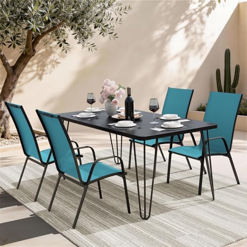 JEAREY Patio Dining Chairs Set of 4, Stackable Outdoor Chairs, Peacock Blue