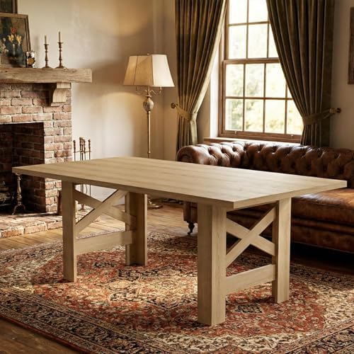 Garvee Wood Farmhouse Dining Table for 6-8, Heavy Duty Large Kitchen Table, 70.87" Long Rectangular Dining Room Tables with Strong Legs, Thickness Tabletop, for Big Family, Dinette, Natural